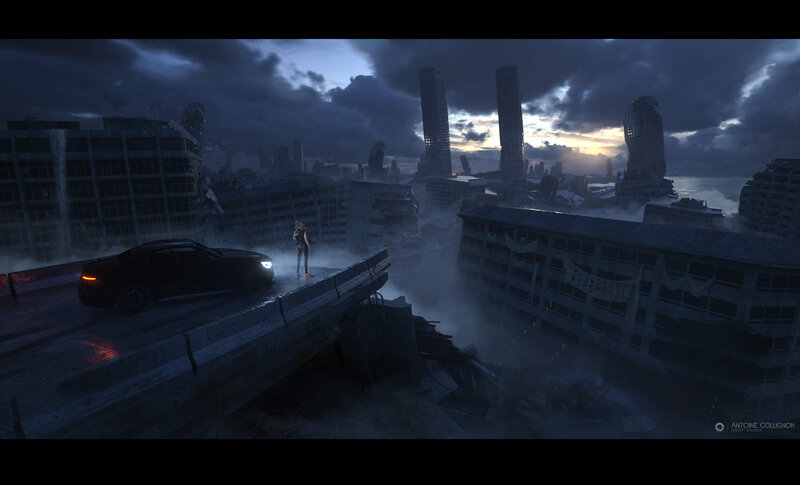 Person on Ruined Bridge