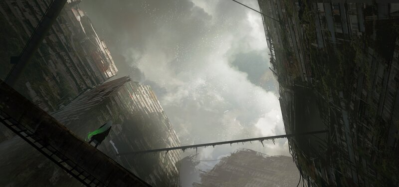 Person on Ruined Building — Gray