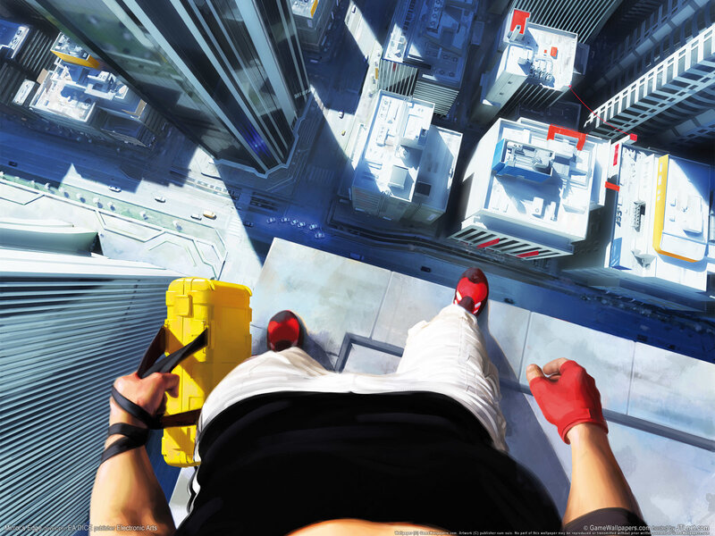 Person on Skyscraper Edge — Blue, Dramatic, Afternoon, Digital Art, Skyscrapers, City