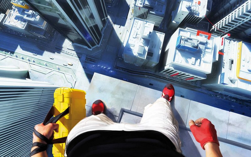 Person on Skyscraper Edge — Blue, Dramatic, Afternoon