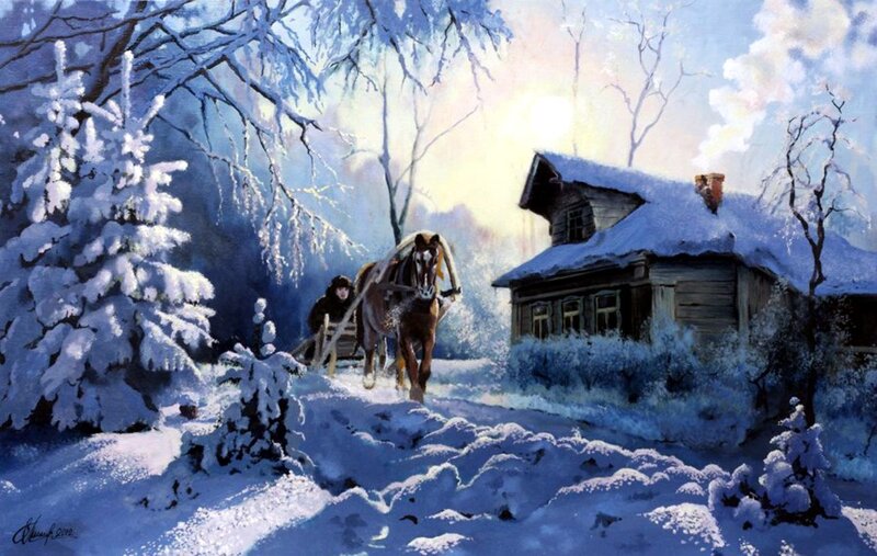 Person on Sleigh in Snow — Blue