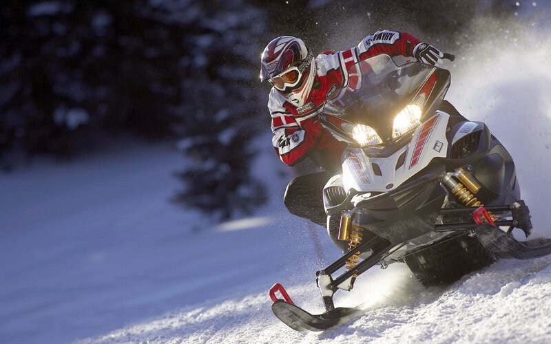 Person on Snowmobile — White, Dynamic, Winter, Photograph