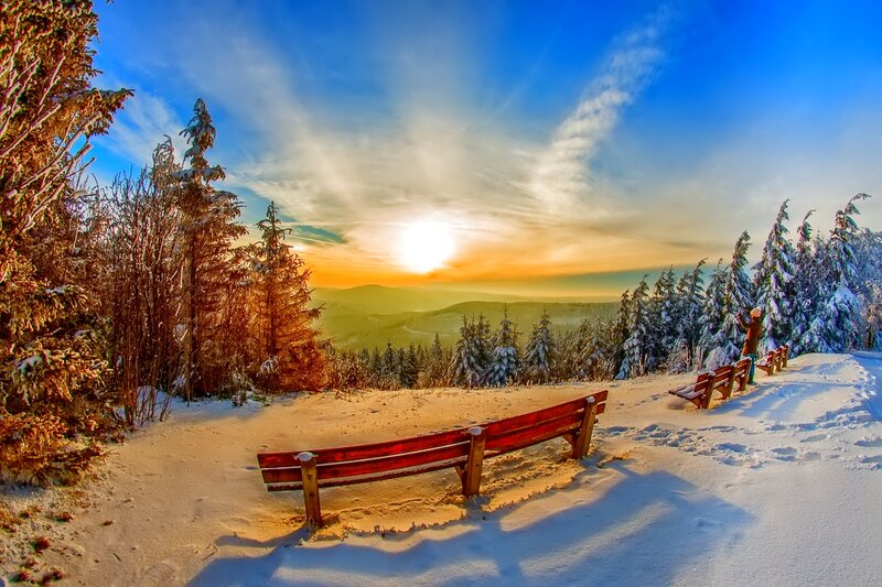 Person on Snowy Bench