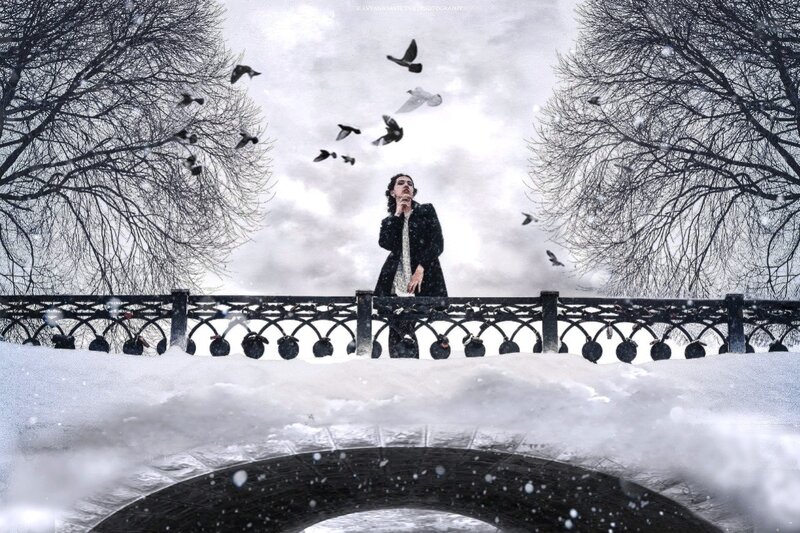 Person on Snowy Bridge — White