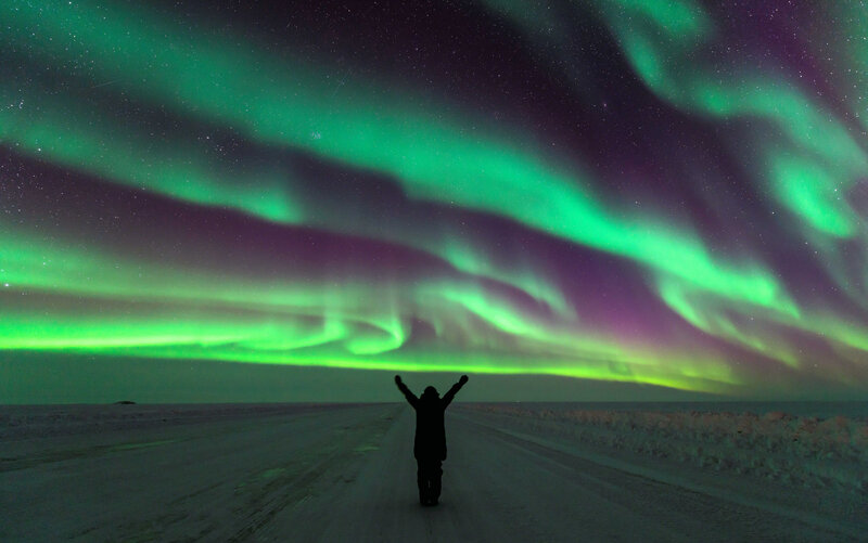 Person on Snowy Road — Green