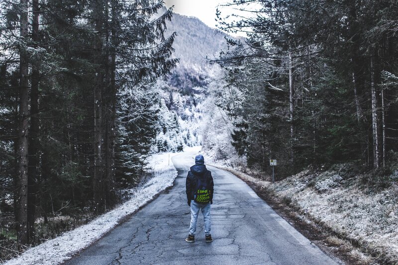 Person on snowy road