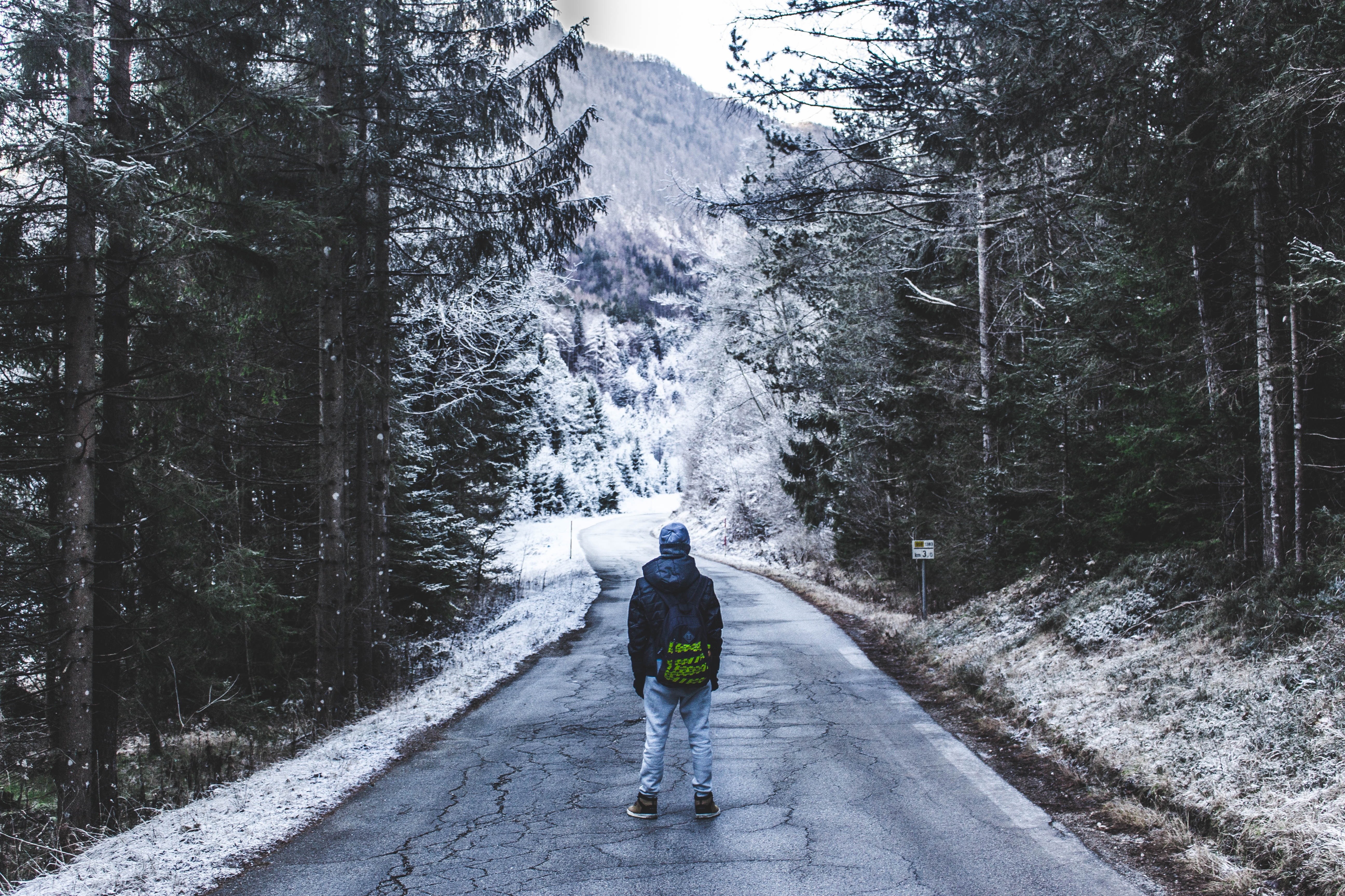 Person on snowy road