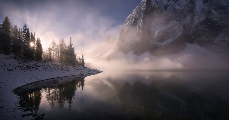 Person on Snowy Shore