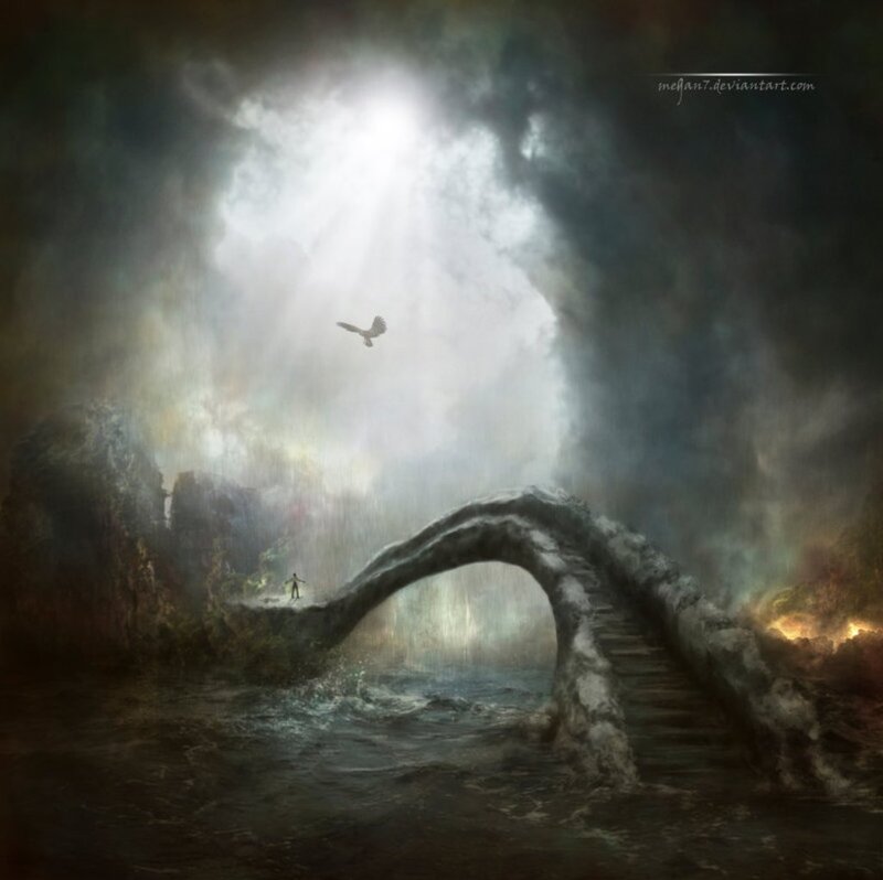 Person on Stone Bridge — Gray