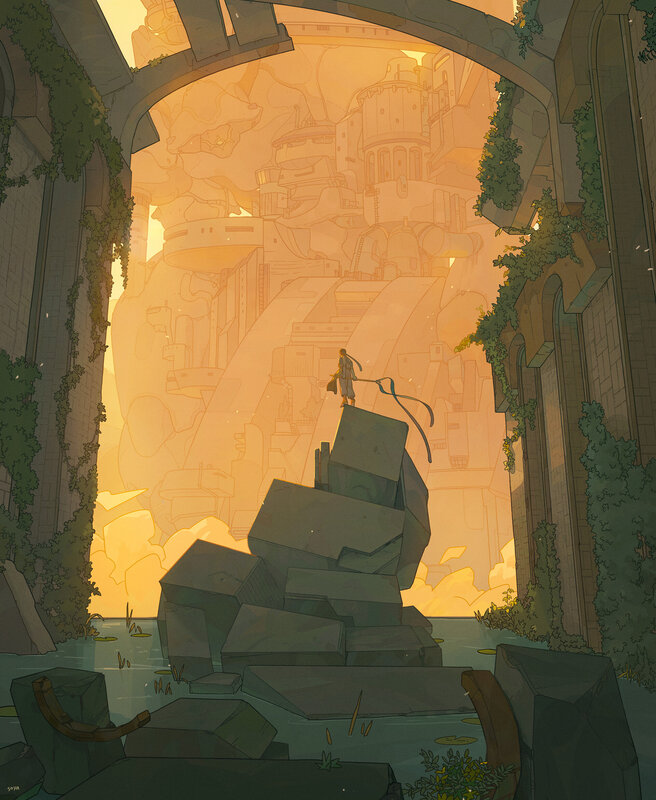 Person on Stone Ruins