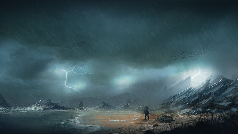 Person on Stormy Shore