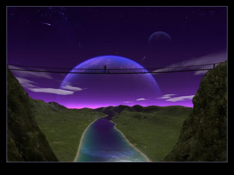 Person on Suspension Bridge — Purple