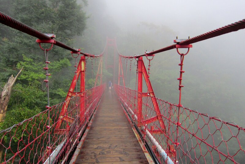 Person on Suspension Bridge — Red