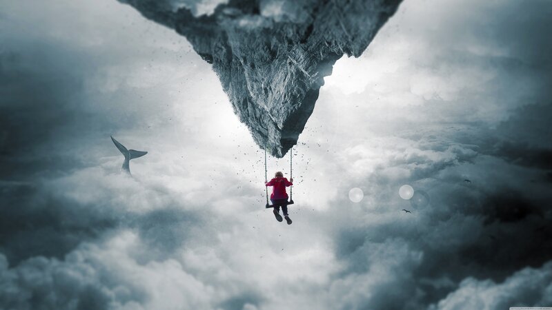 Person on Swing in Clouds