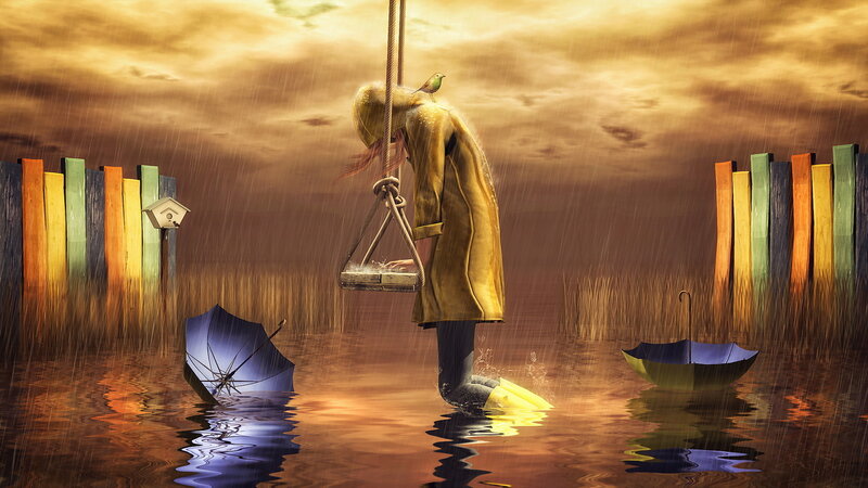 Person on Swing in Rain