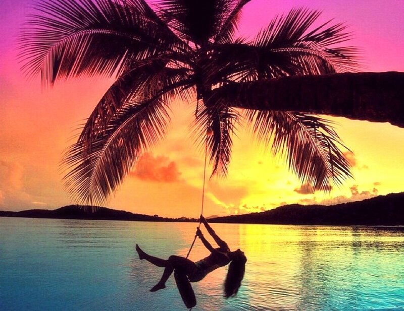 Person on Swing under Palm