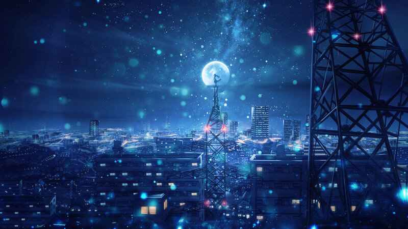 Person on Tower at Night