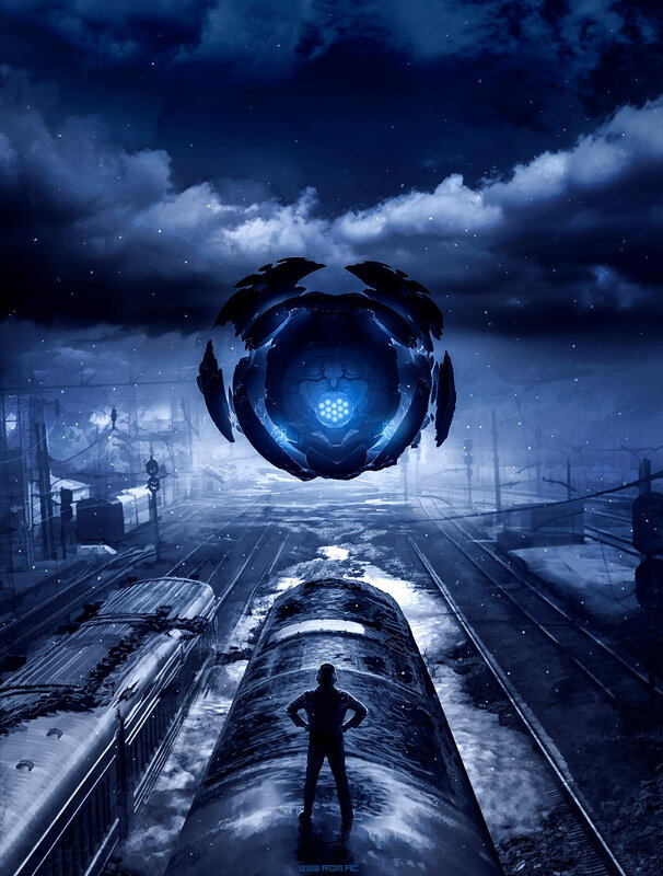 Person on Train Tracks — Blue, Dramatic, Night