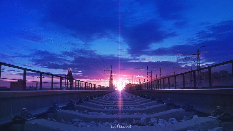 Person on Train Tracks — Blue, Dramatic, Sunrise
