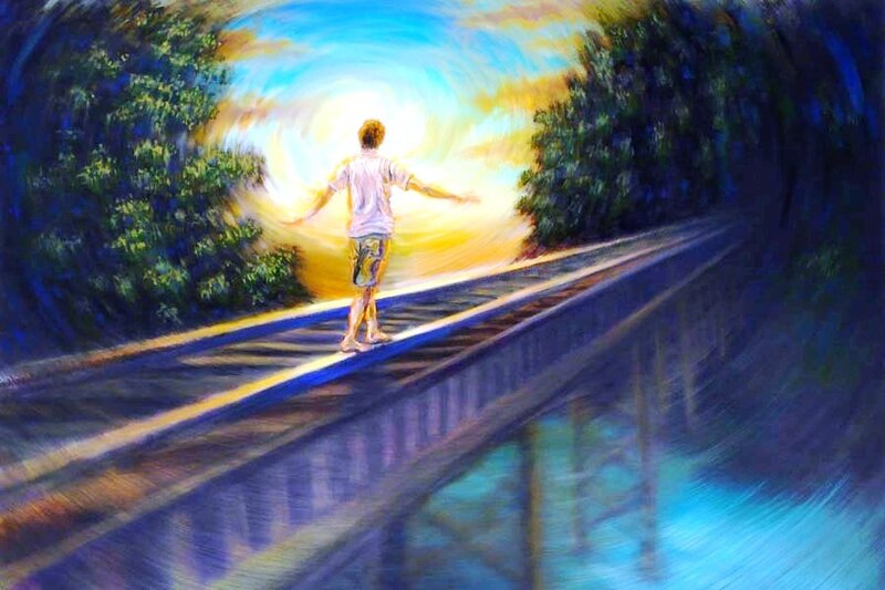 Person on Train Tracks — Blue