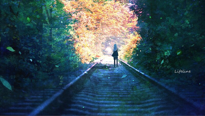 Person on Train Tracks — Green, Serene