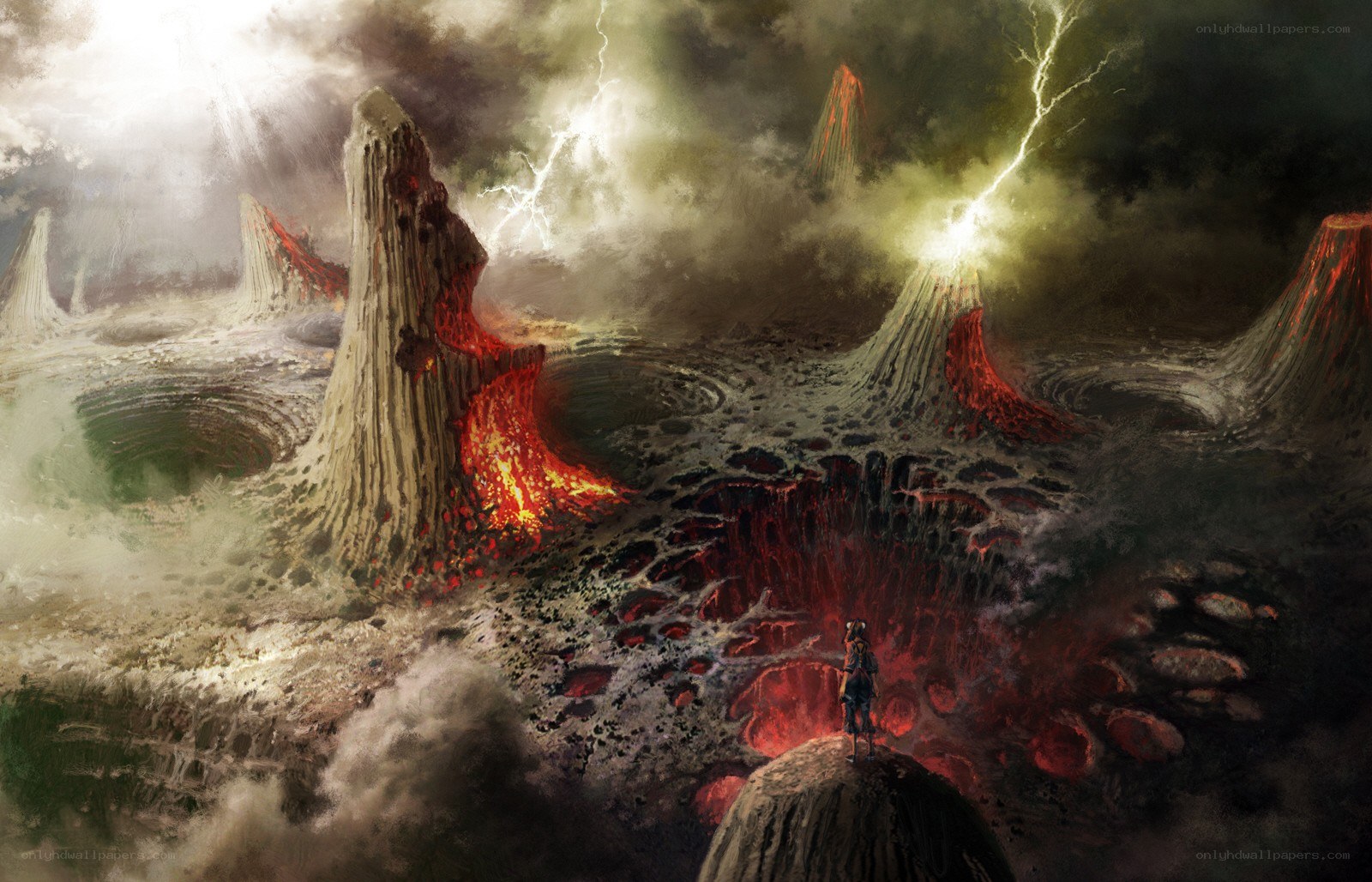person on volcanic landscape