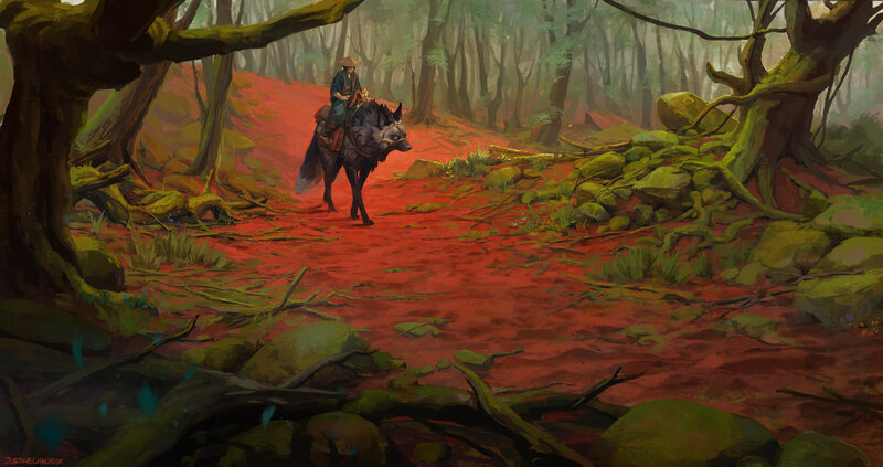 Person on Wolf in Forest