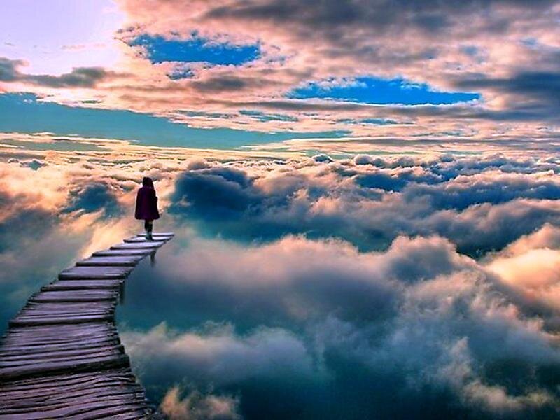 Person on Wooden Bridge