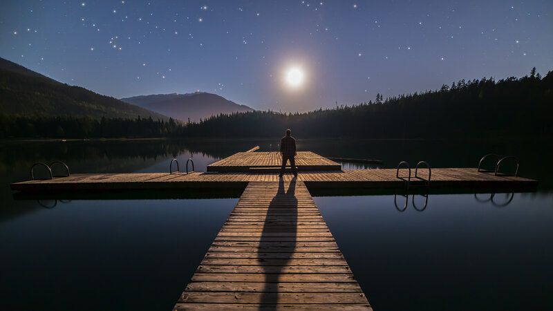 Person on Wooden Dock — Blue