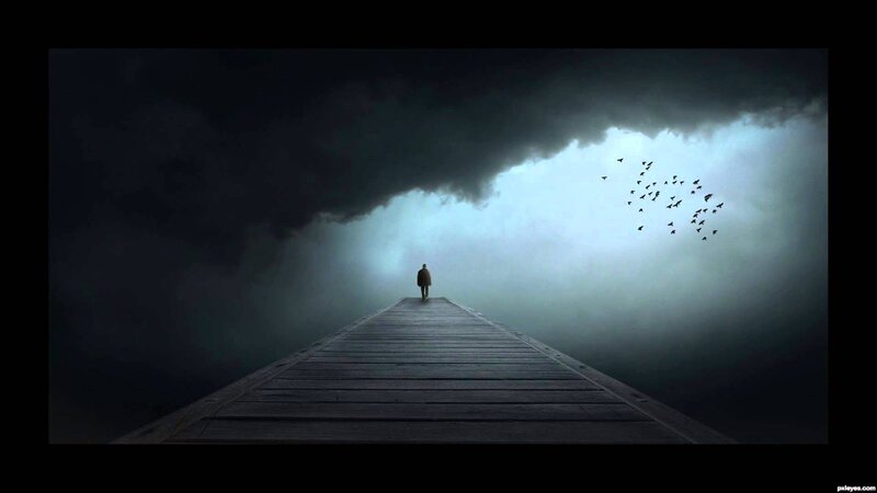 Person on Wooden Pier — Black, Dramatic, Digital Art