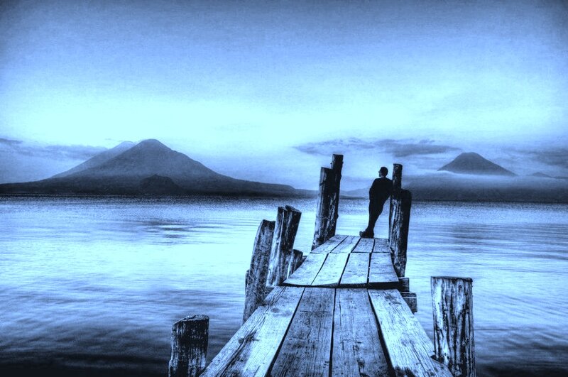 Person on Wooden Pier — Blue, Serene