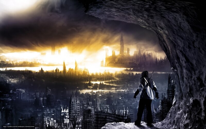 person overlooking a ruined city
