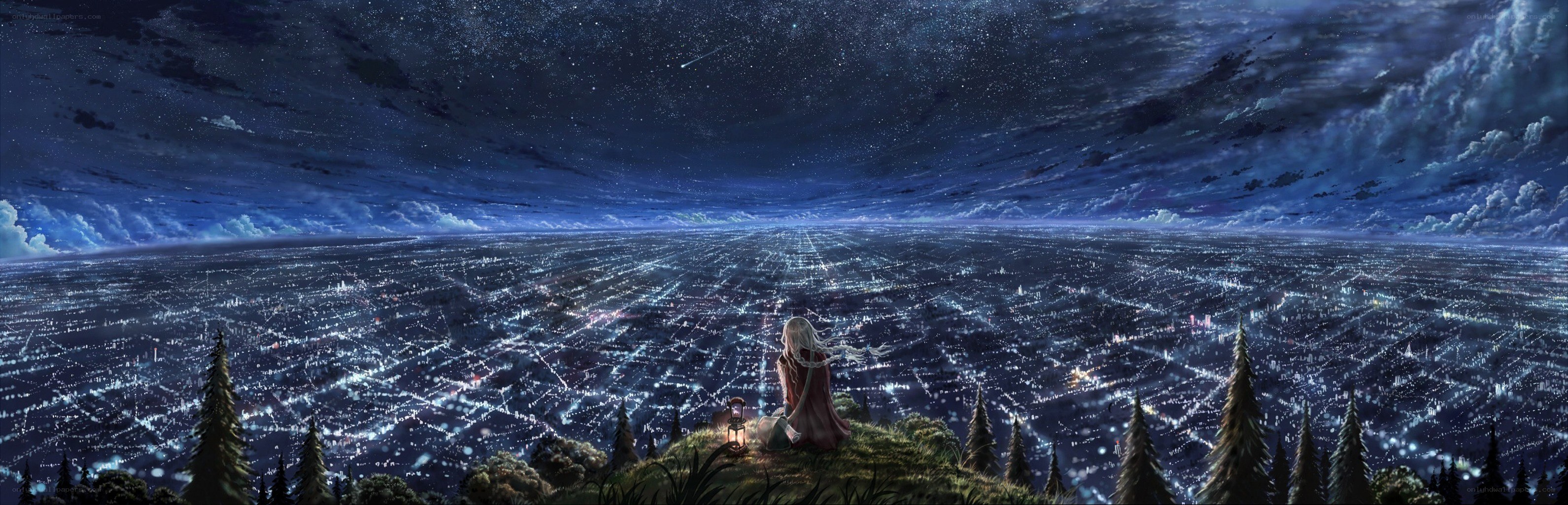 Person overlooking city at night