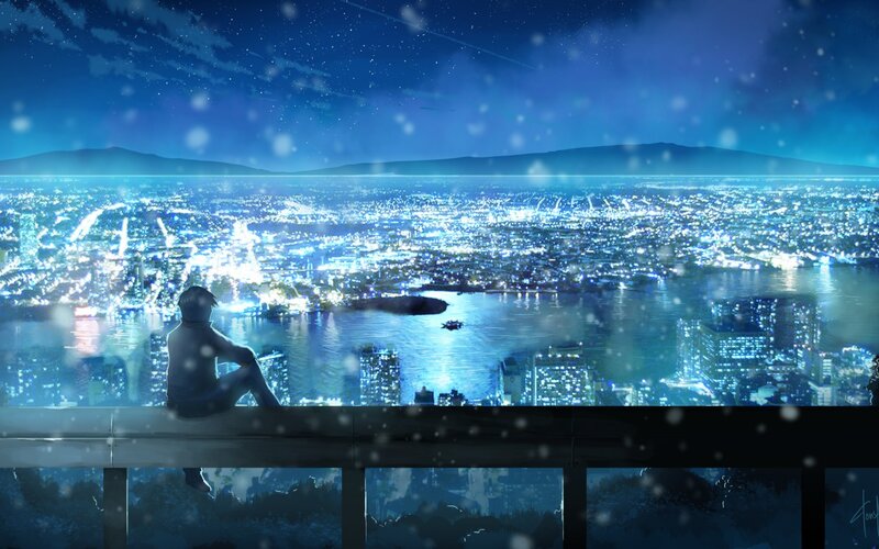 Person Overlooking City — Blue, Serene