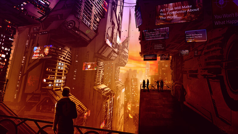 Person Overlooking City — Orange, Dramatic