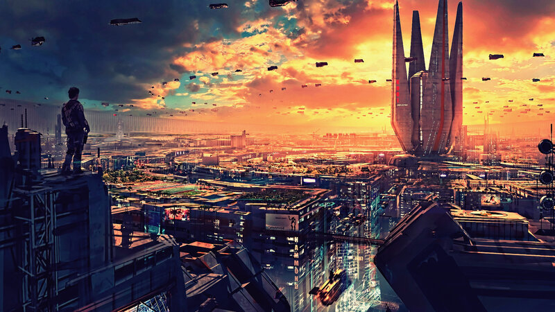 Person Overlooking City — Orange