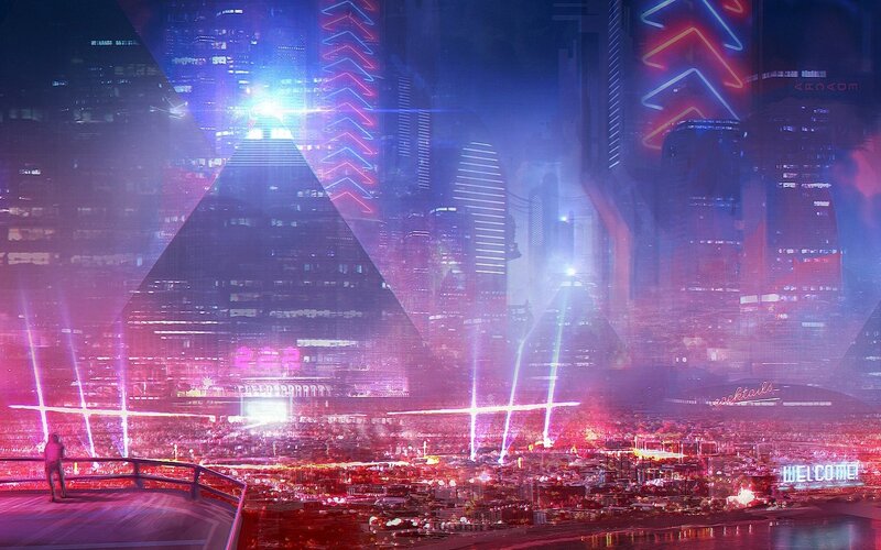 Person Overlooking City — Purple, Dramatic