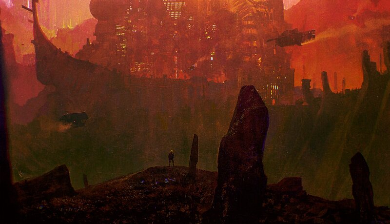 Person Overlooking City — Red