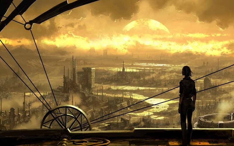 Person Overlooking City — Yellow, Dramatic, Sunset