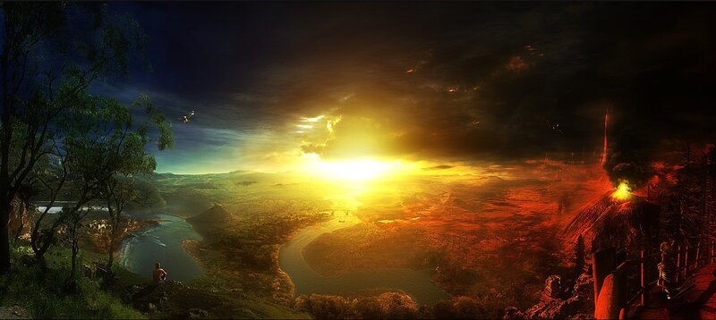 Person Overlooking Landscape — Yellow, Dramatic