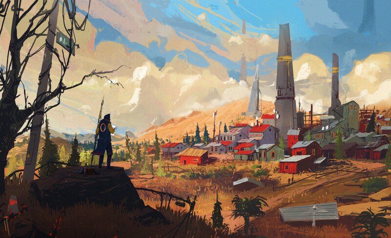 Person Overlooking Town — Blue