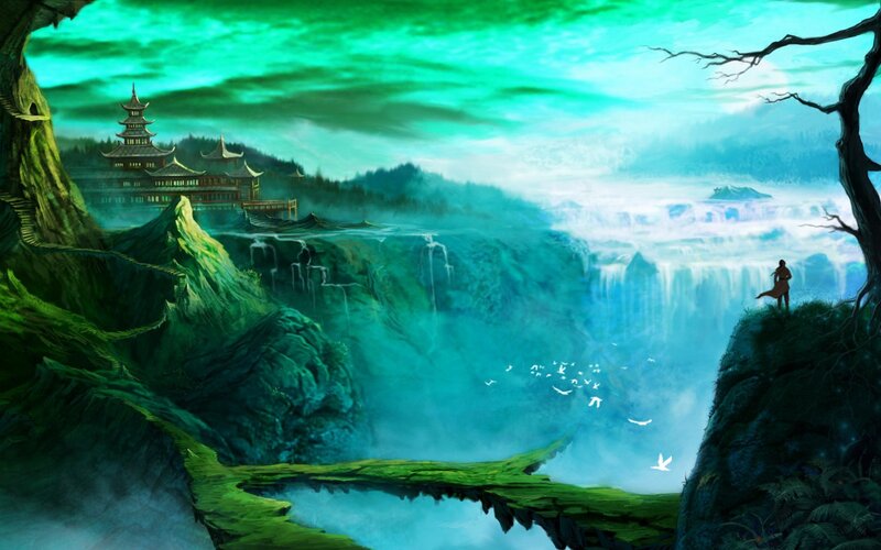 Person Overlooking Waterfall