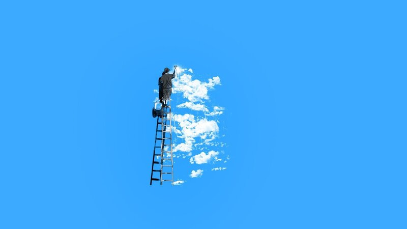 Person Painting Clouds — Blue, Dreamy