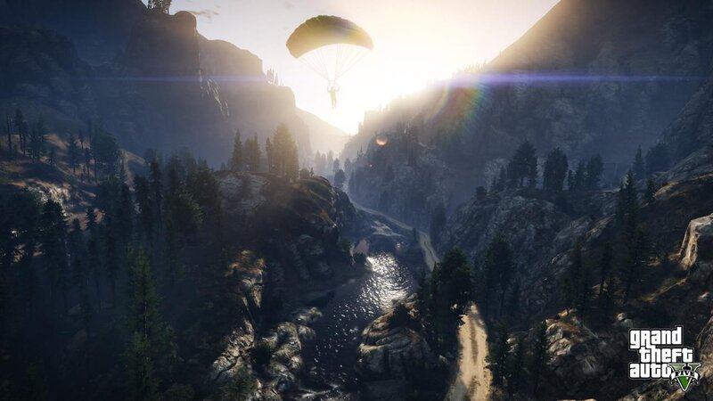 Person Parachuting over Canyon