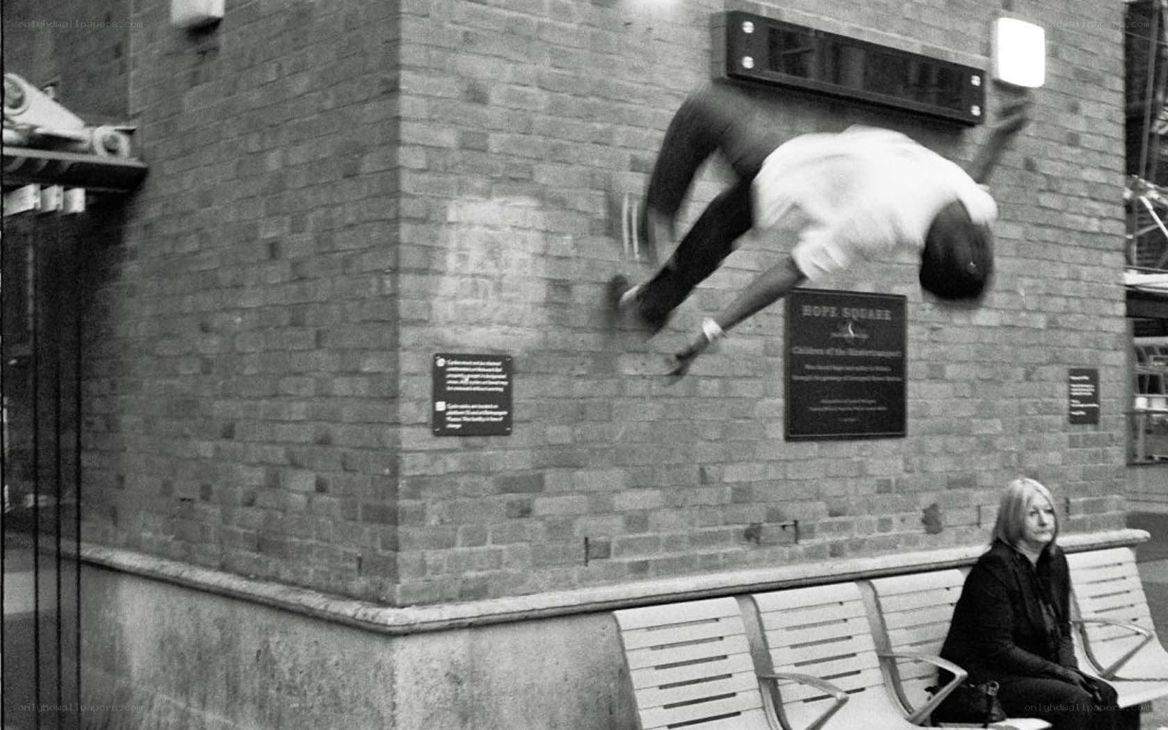 Person performing acrobatic flip