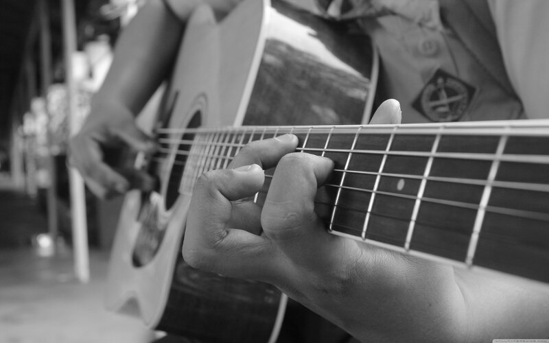 Person Playing Acoustic Guitar — Black, Calm