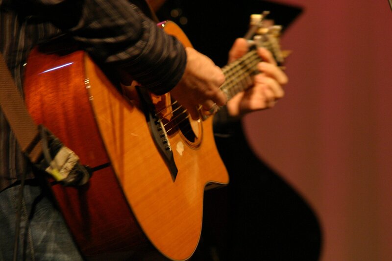 Person Playing Acoustic Guitar — Brown, Focused, Photograph, Hand