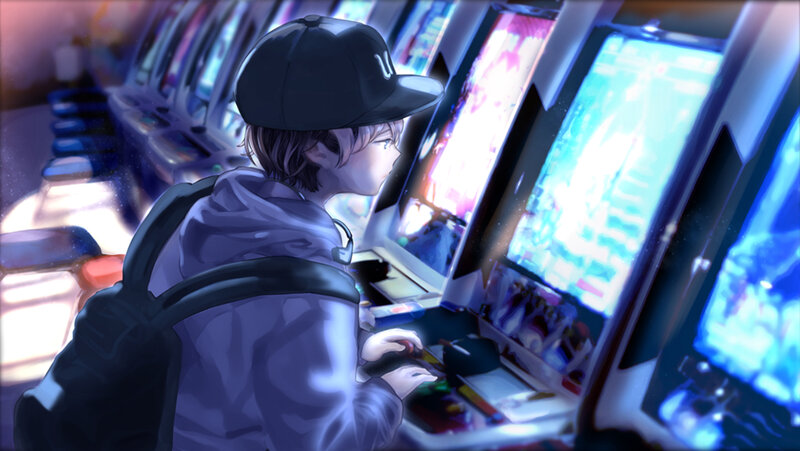 Person Playing Arcade Game — Blue