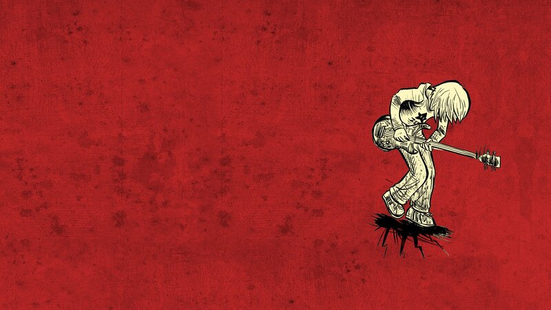 Person Playing Bass Guitar — Red, Dramatic, Illustration