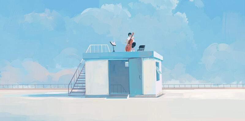 Person Playing Cello — Blue, Serene